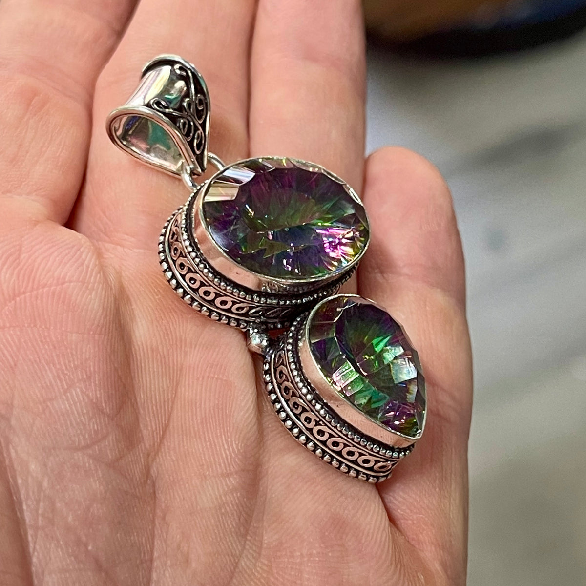 Silver Plated Mystic Topaz Pendant