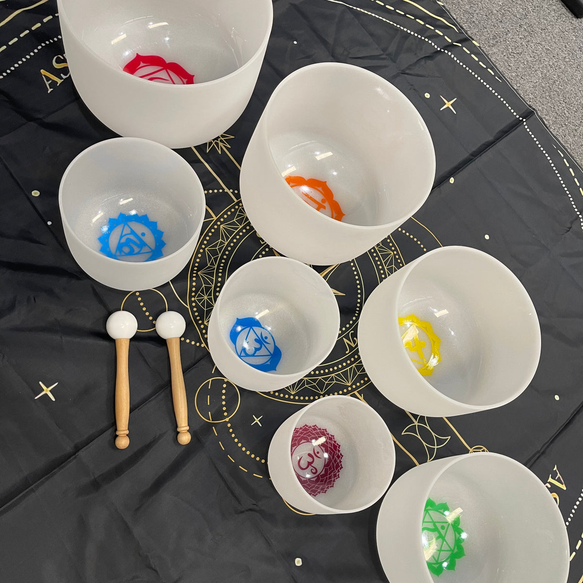 Set 7 Quartz Crystal Singing Bowls with Bags