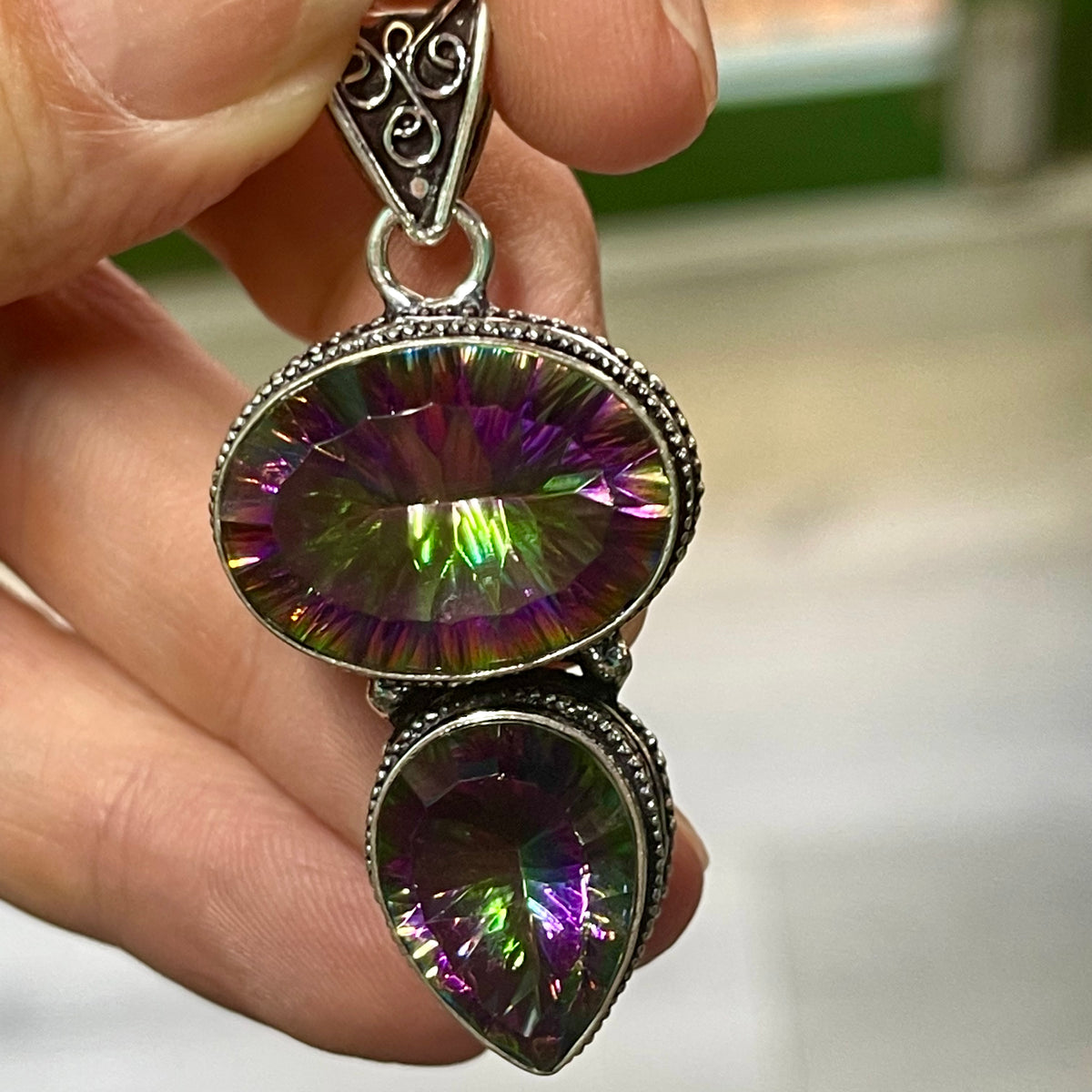 Silver Plated Mystic Topaz Pendant
