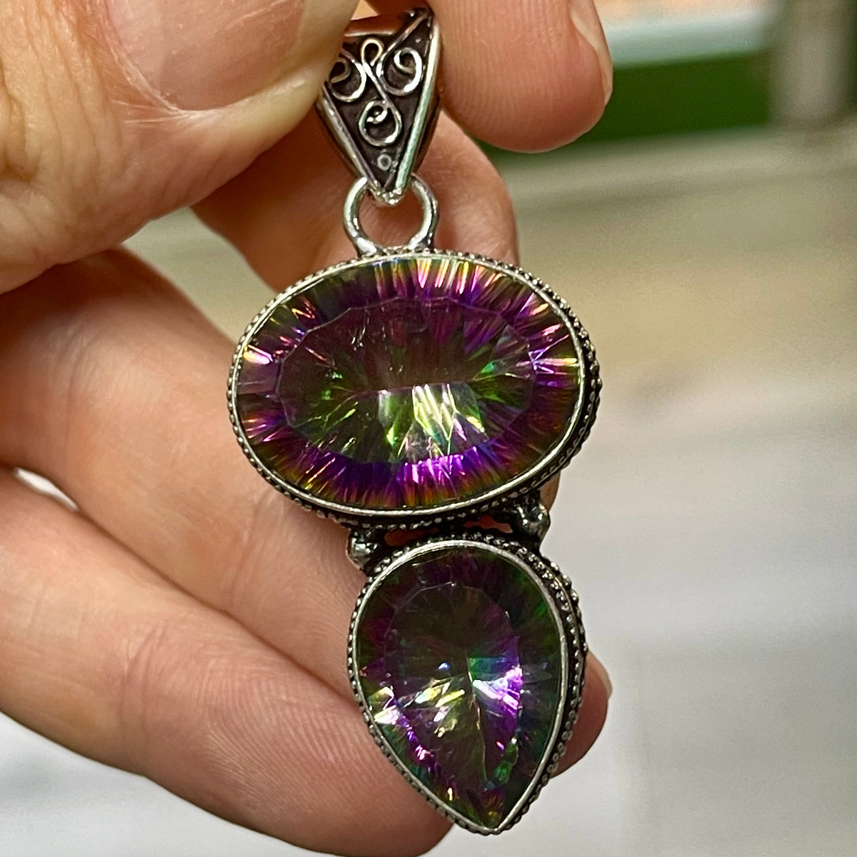 Silver Plated Mystic Topaz Pendant