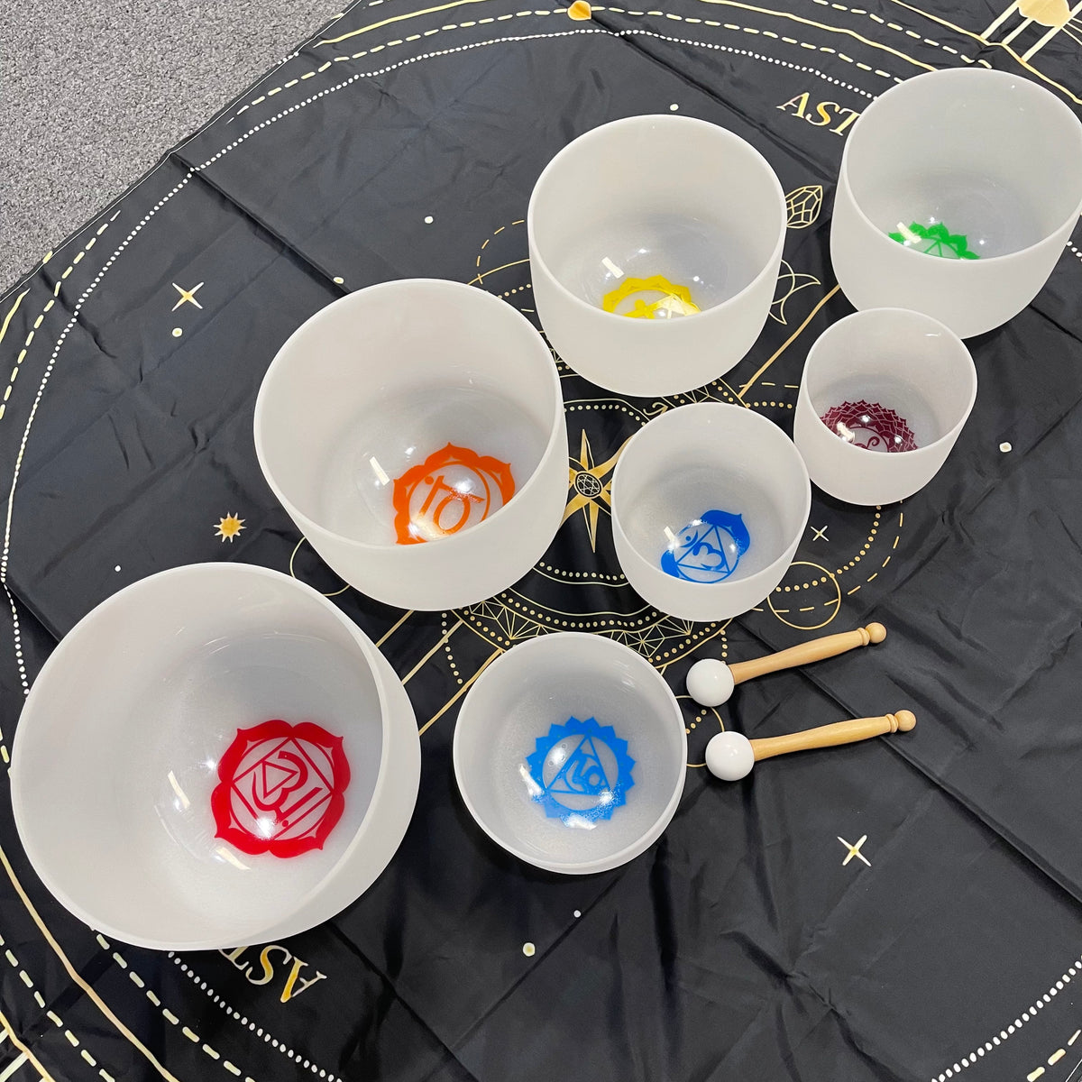 Set 7 Quartz Crystal Singing Bowls with Bags