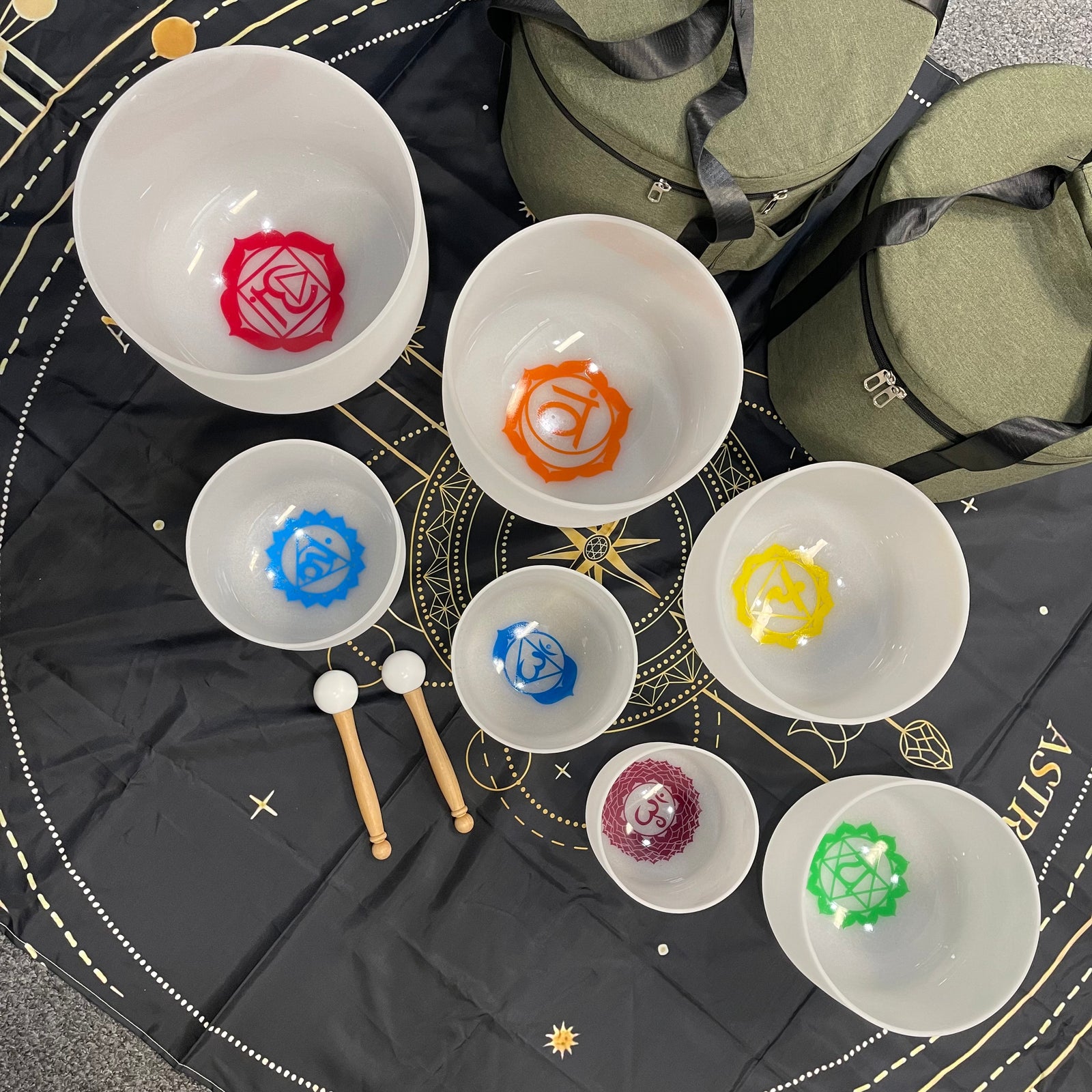 Set 7 Quartz Crystal Singing Bowls with Bags