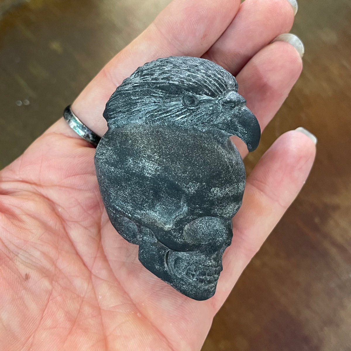 Stunning Black Obsidian Skull Raven Carving - The Spirit of Life