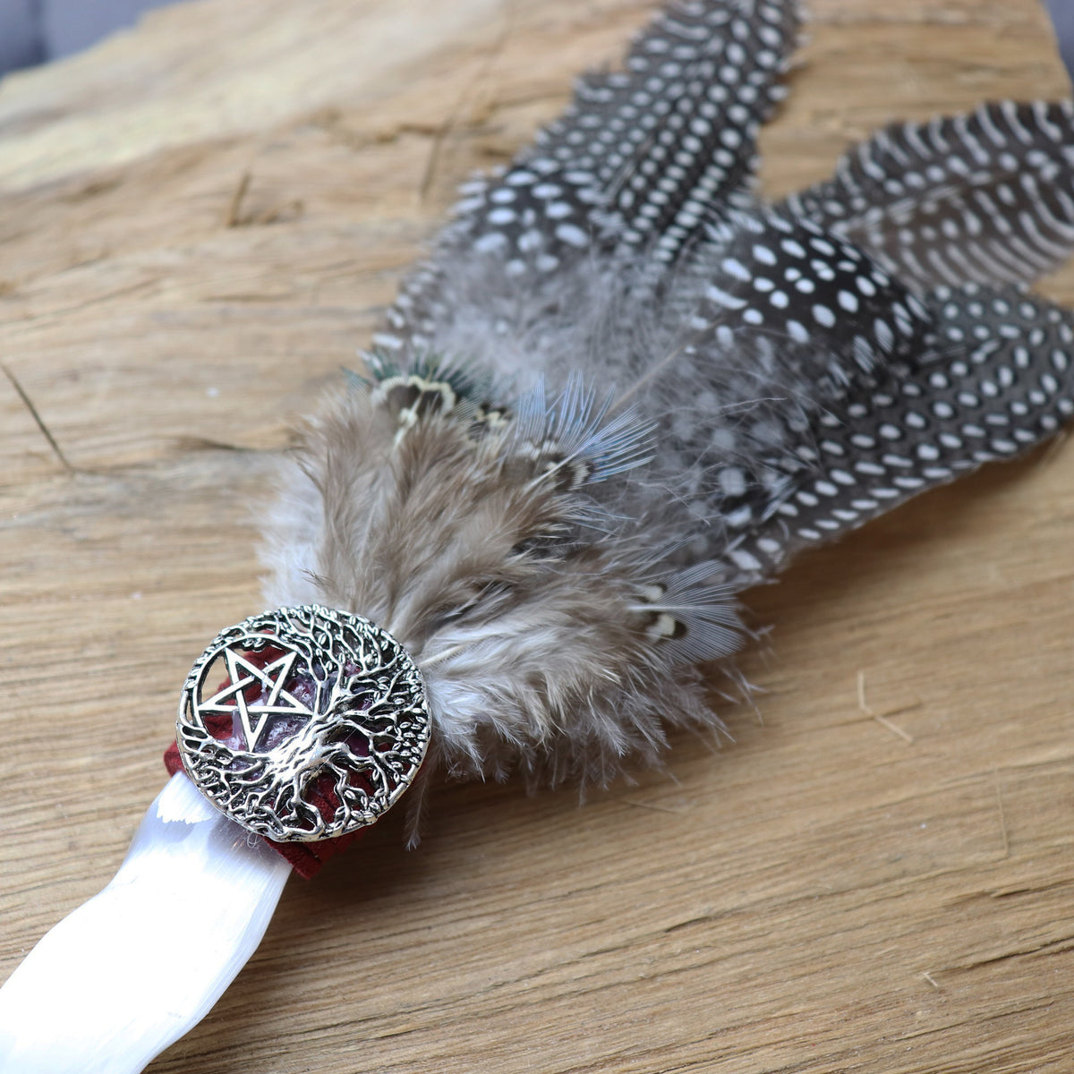 Tree of Life Pentagram Selenite Wand - The Spirit of Life