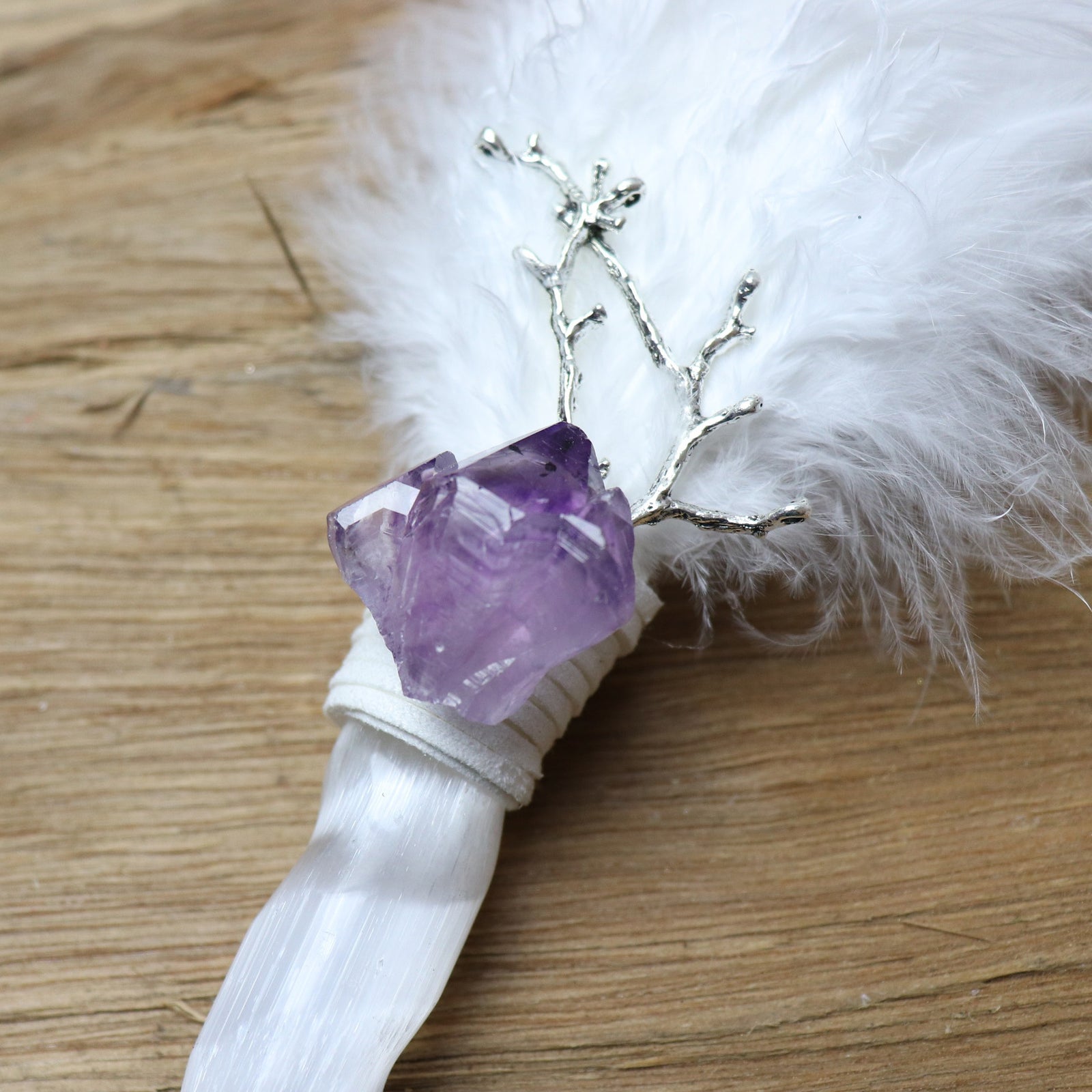 Handmade Natural Amethyst Selenite Wand - The Spirit of Life
