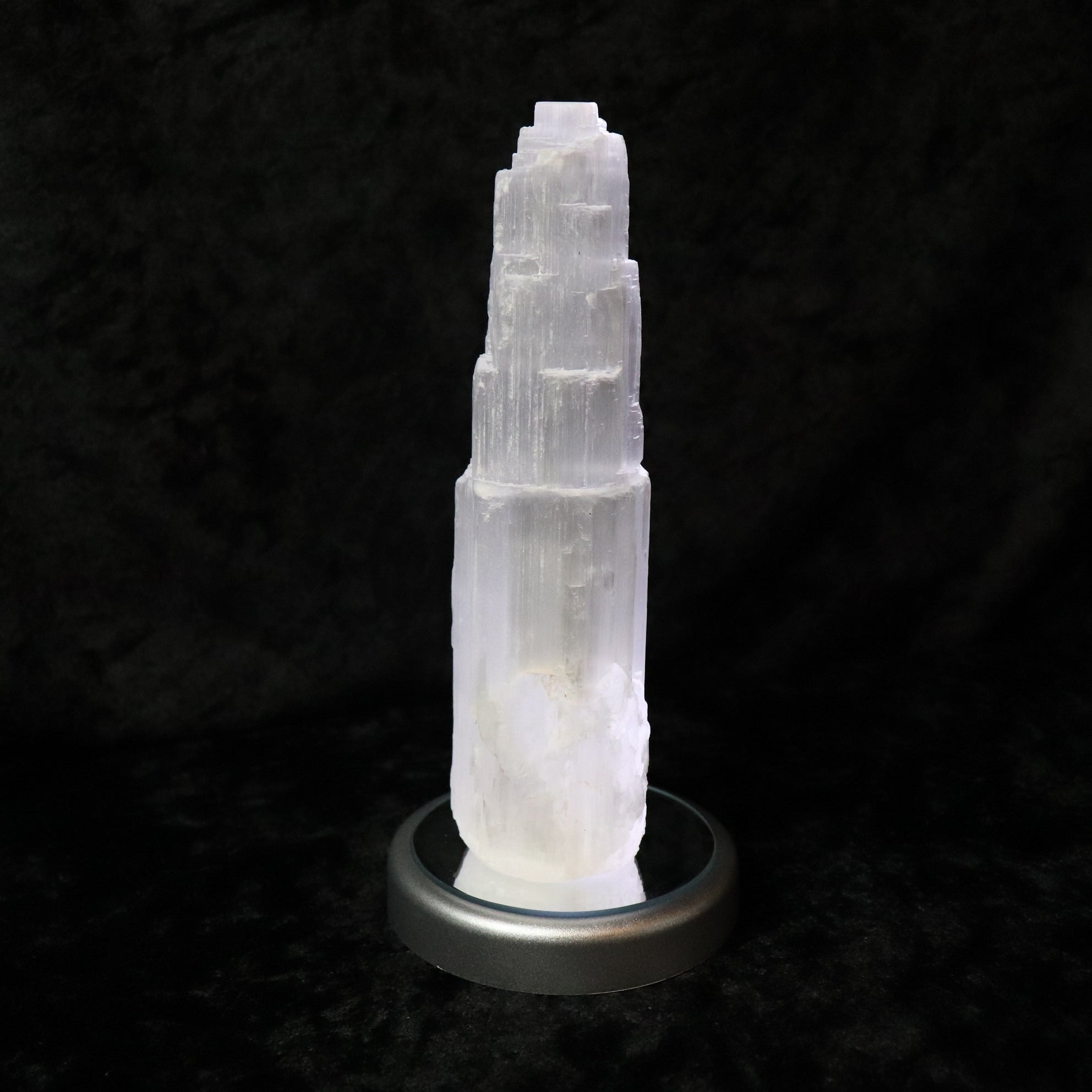 20cm Selenite Tower with LED Light Display Stand - The Spirit of Life