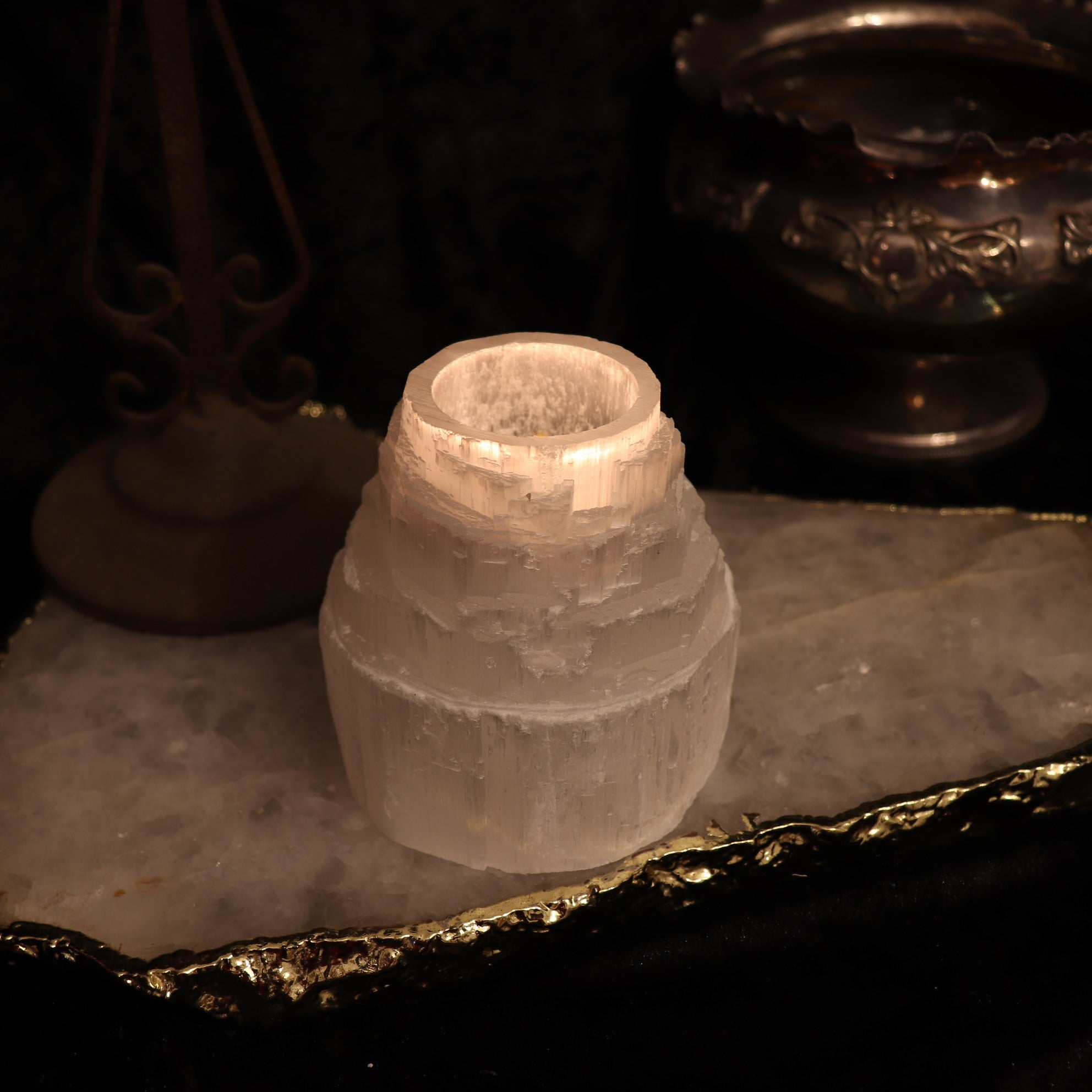 Selenite Tower Candle Holder - The Spirit of Life