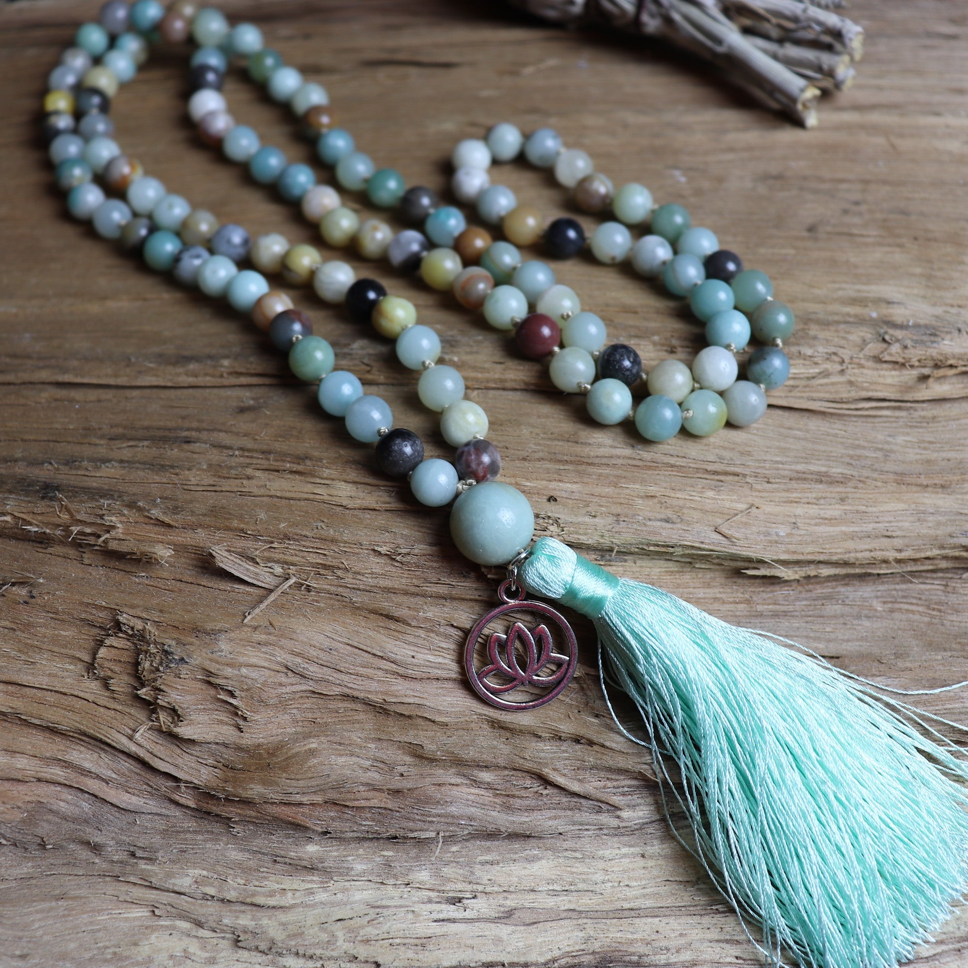 Calming - 108 Amazonite Mala Bead Necklace - The Spirit of Life