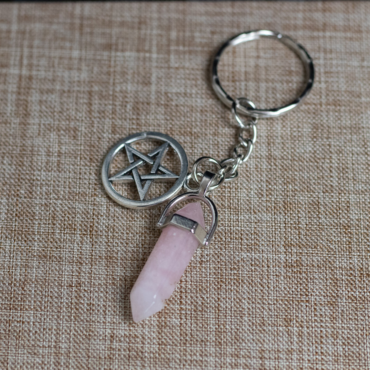 Rose Quartz Pentagram Key Ring - The Spirit of Life