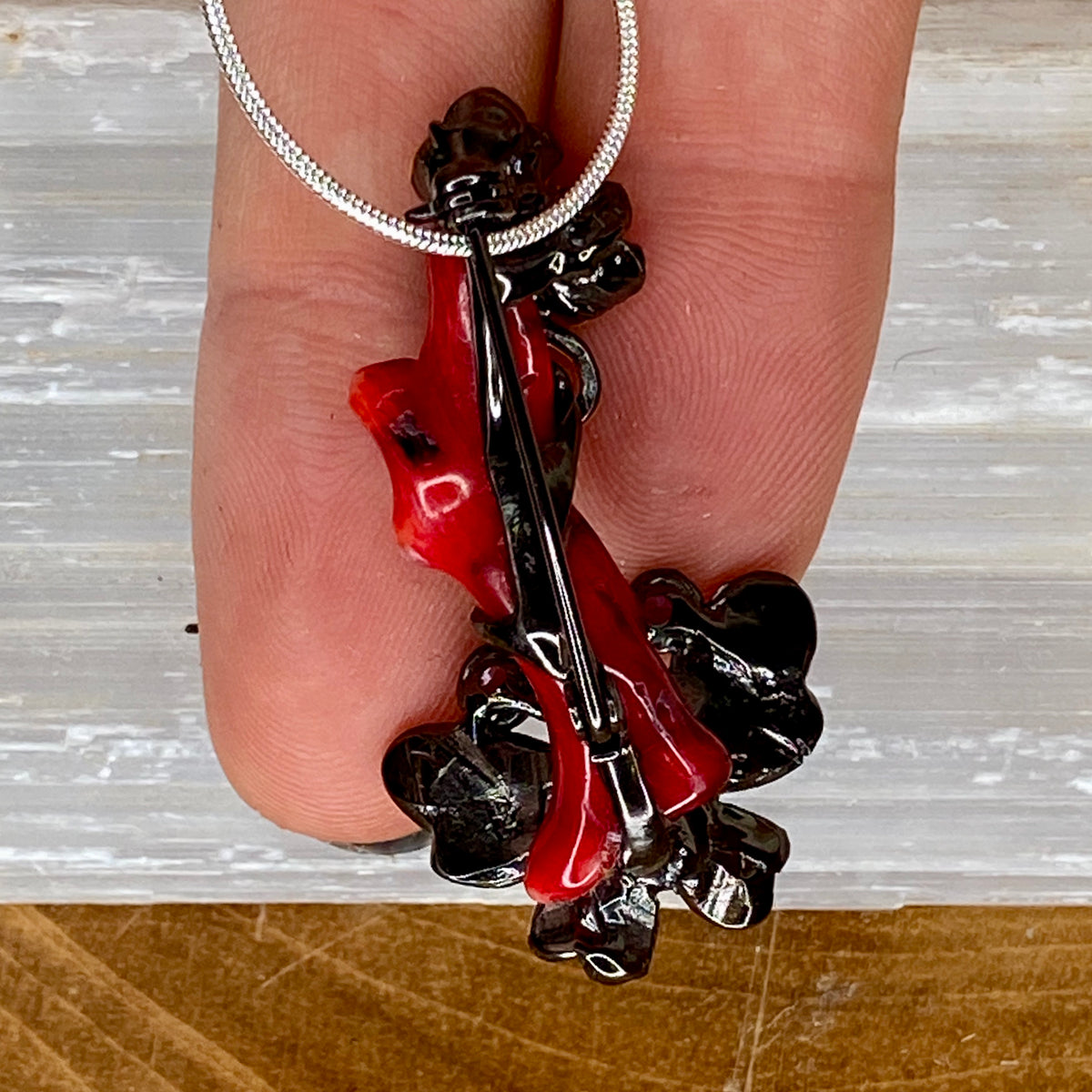 Handmade Natural Coral 925 Sterling Silver Brooch - The Spirit of Life