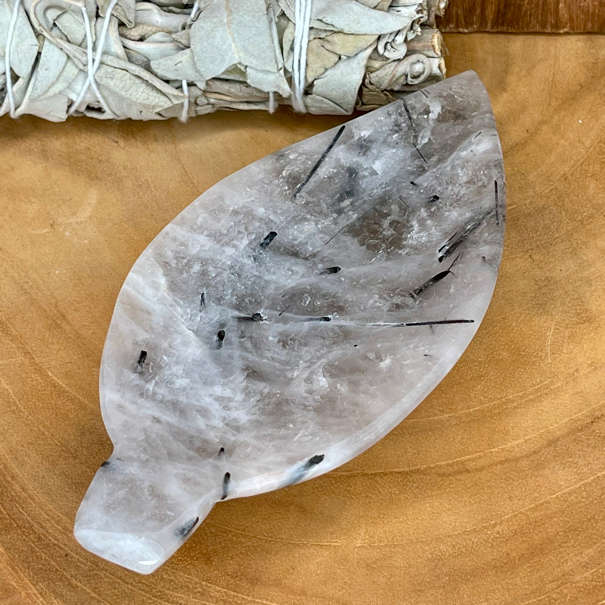 Tourmalated Quartz Leaf Bowl 178g - The Spirit of Life