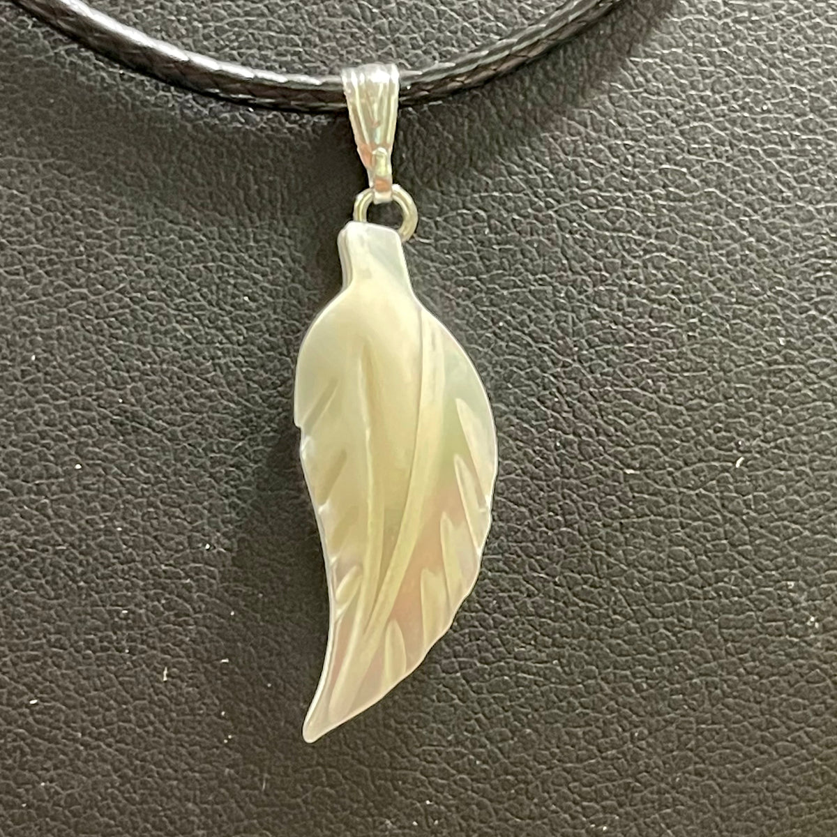 Hand Carved Shell Leaf Pendant