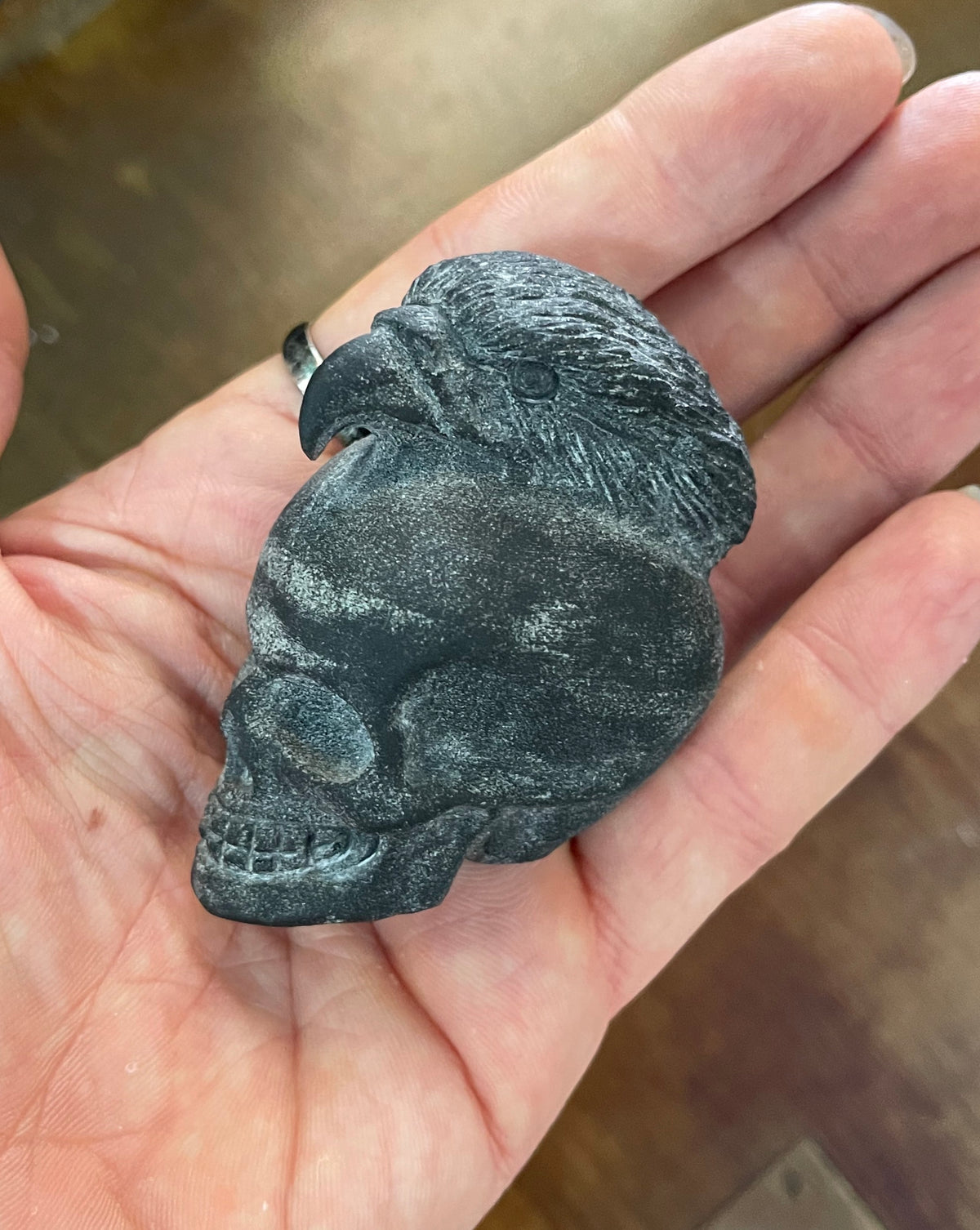 Stunning Black Obsidian Skull Raven Carving - The Spirit of Life