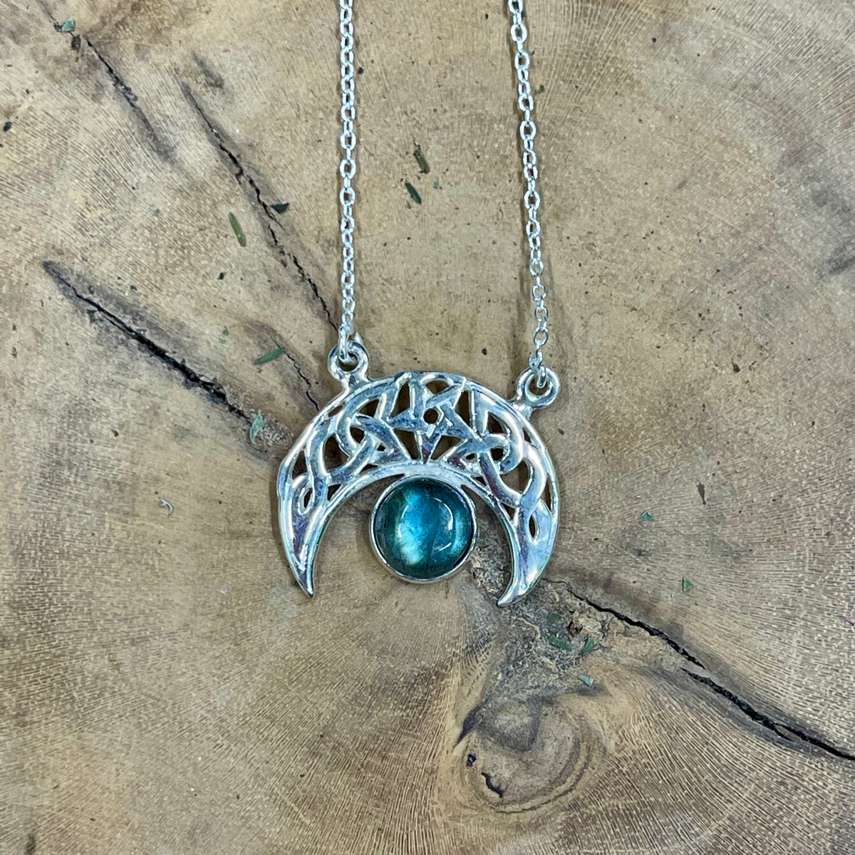 Sterling Silver Labradorite Moon Pendant