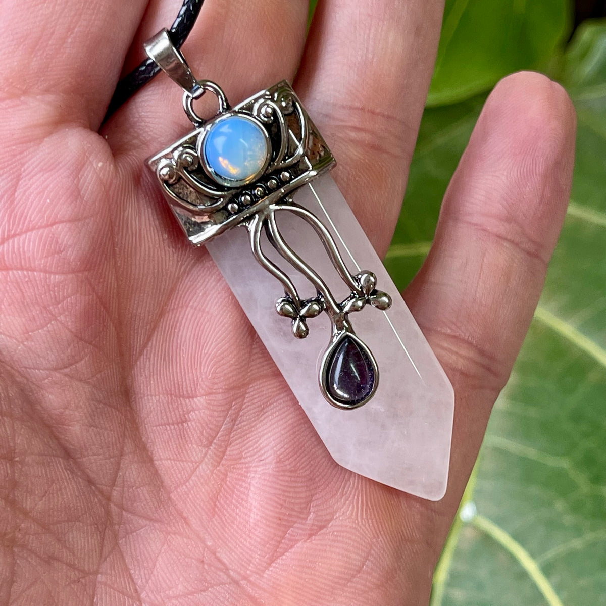 Rose Quartz, Amethyst &amp; Opalite Point Pendant