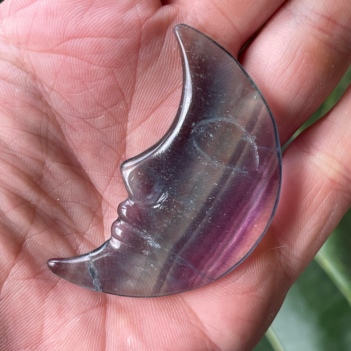 Purple &amp; Green Fluorite Moon Carving 22g