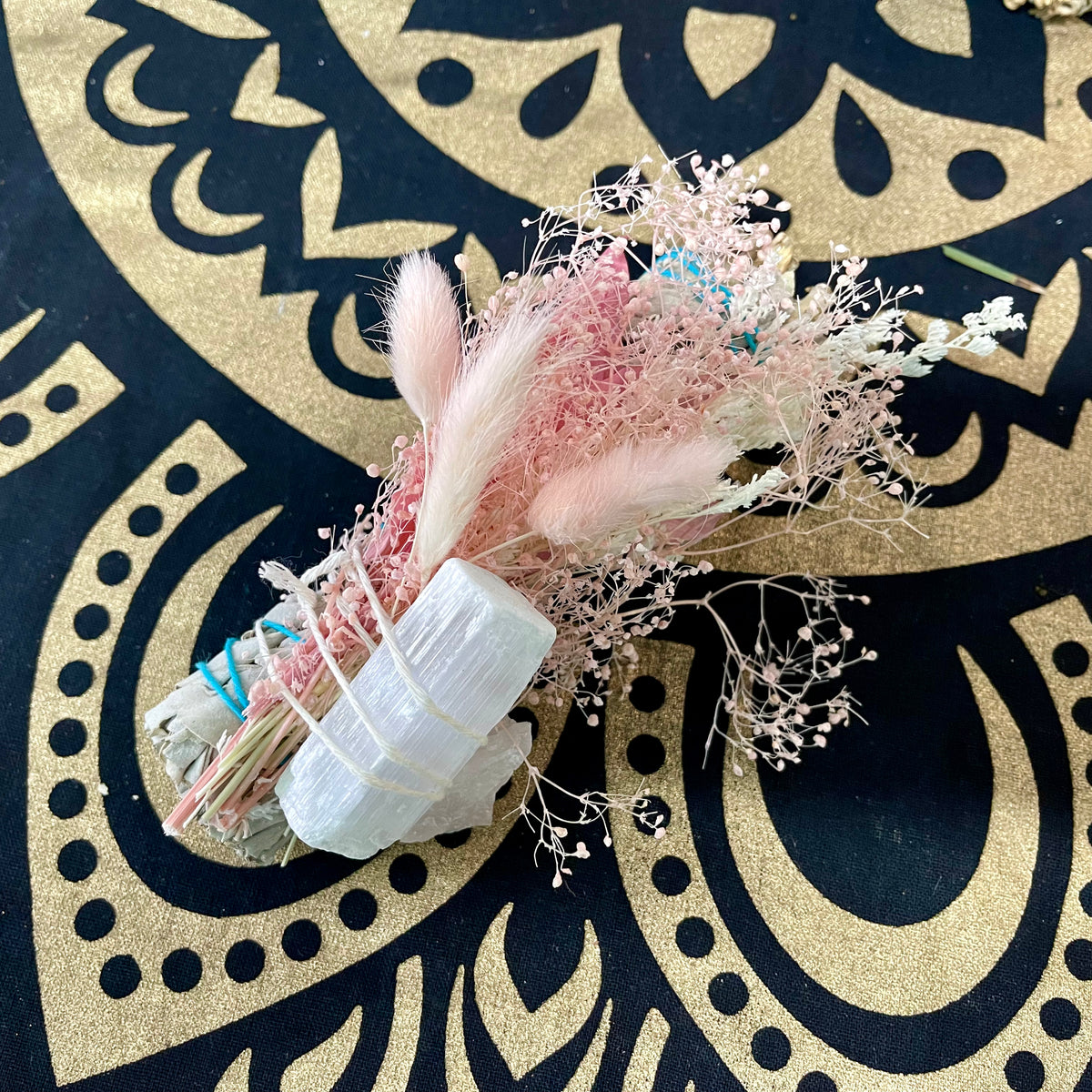 Selenite Floral White Sage Smudge Wand - The Spirit of Life