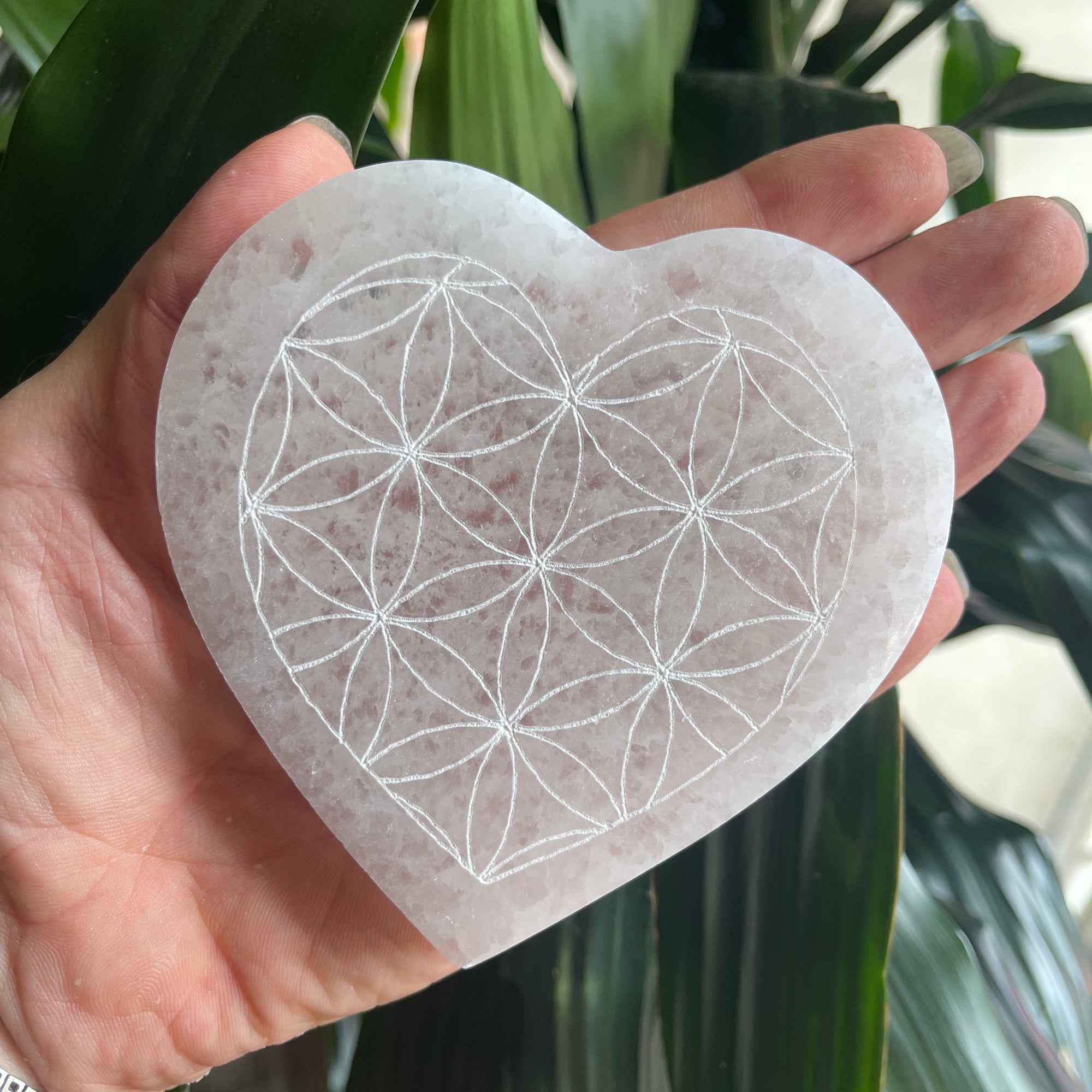 Heart Engraved Selenite Charging Plate - The Spirit of Life