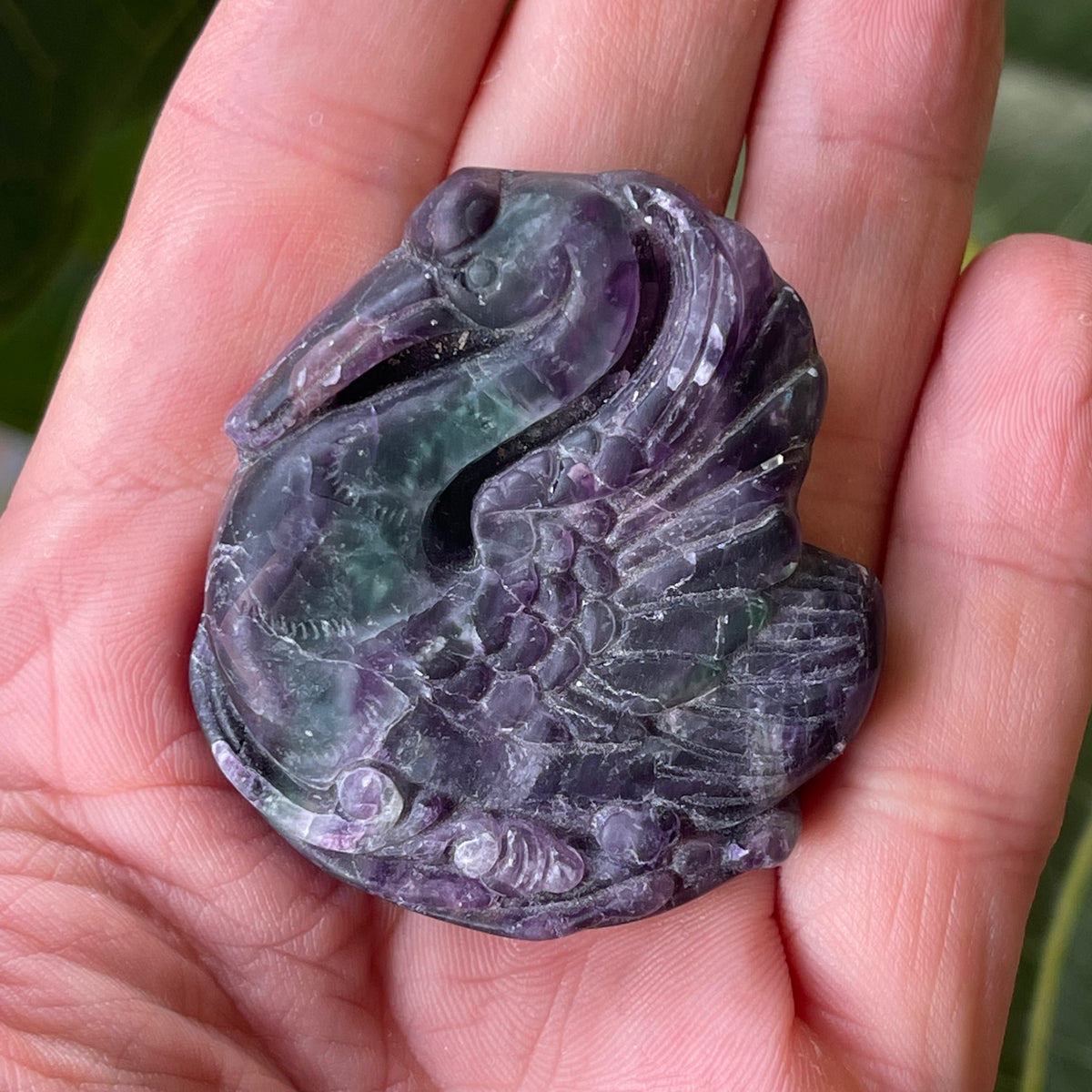 Fluorite Swan Carving 54g