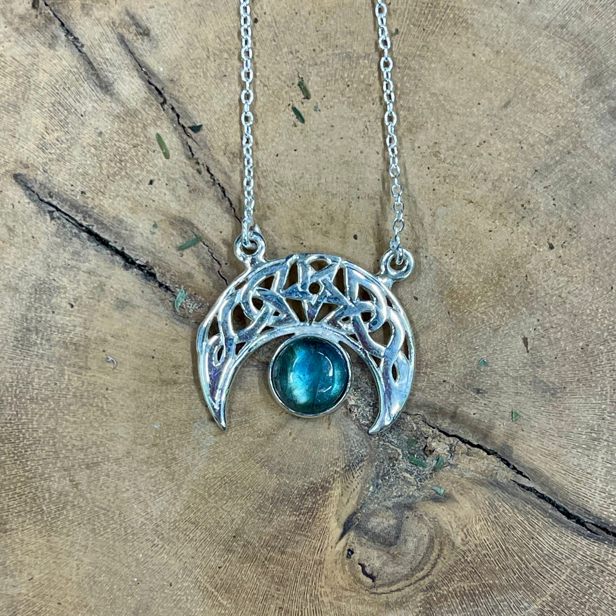 Sterling Silver Labradorite Moon Pendant