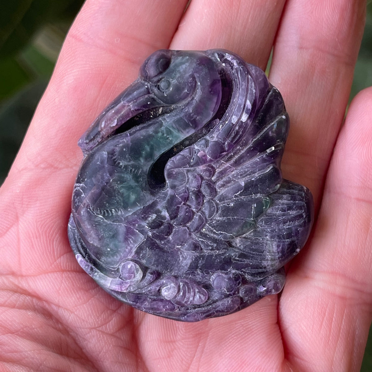 Fluorite Swan Carving 54g