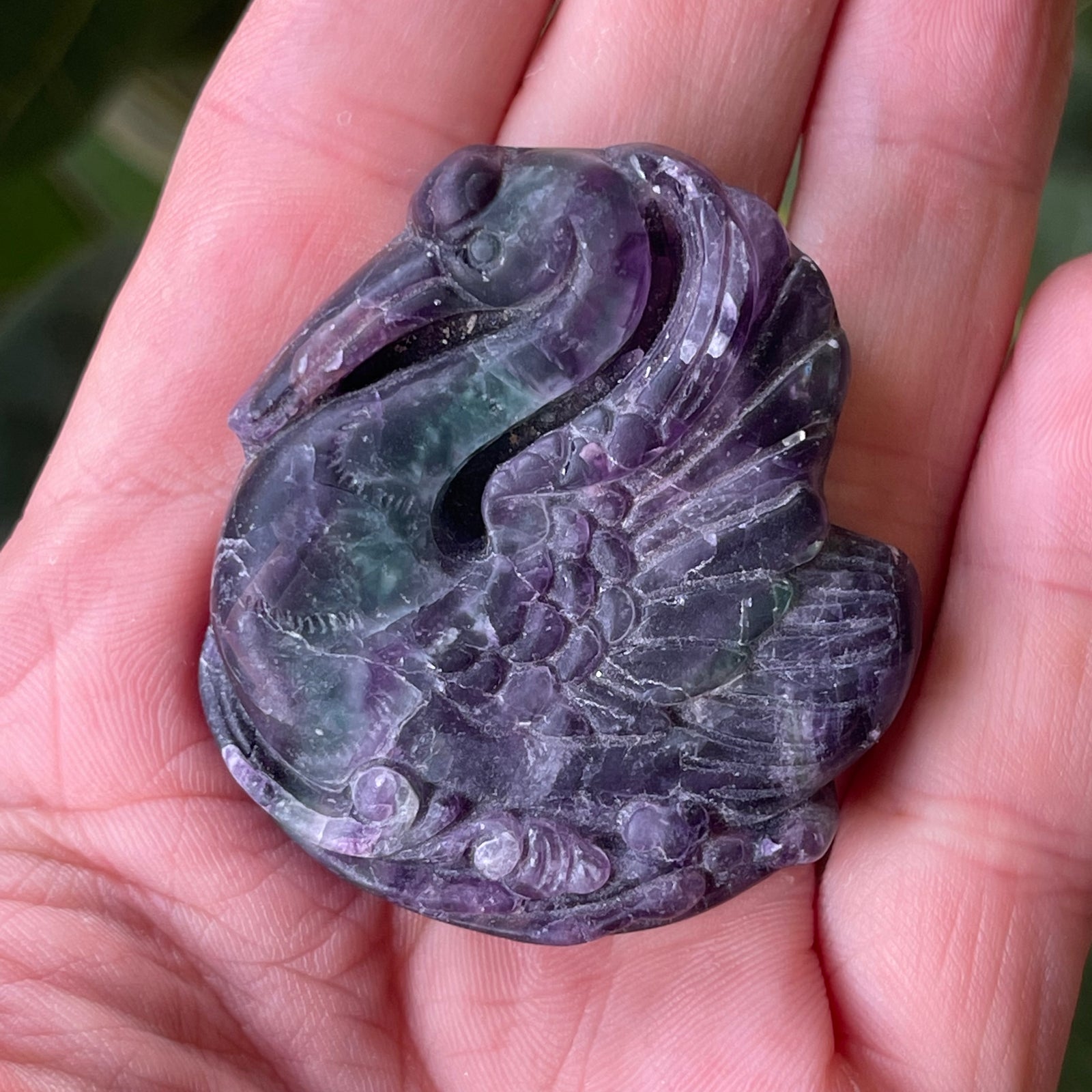 Fluorite Swan Carving 54g