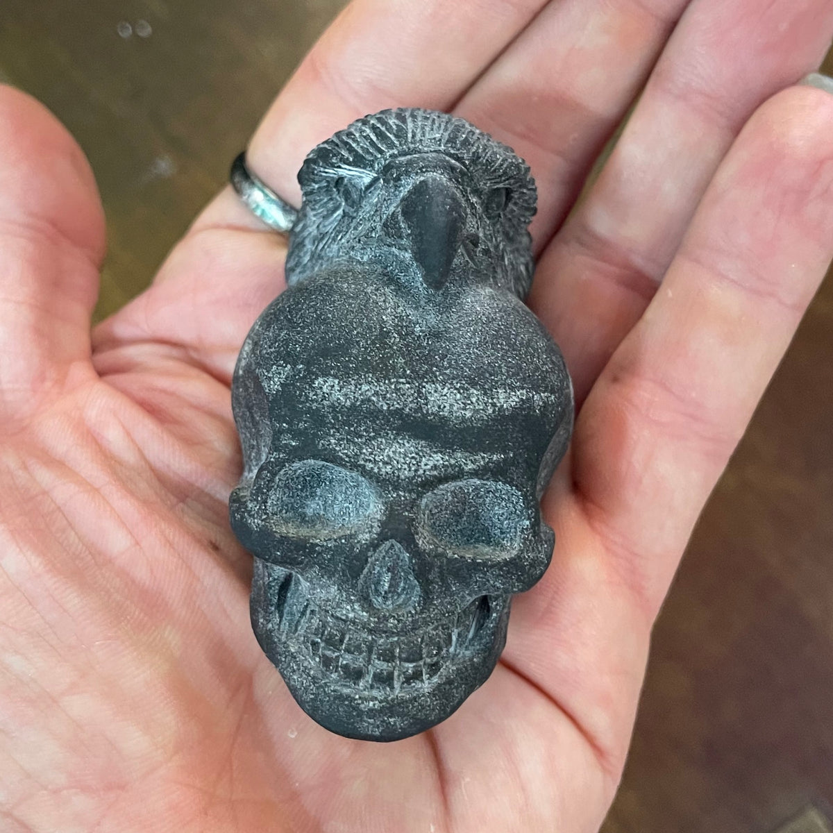 Stunning Black Obsidian Skull Raven Carving - The Spirit of Life