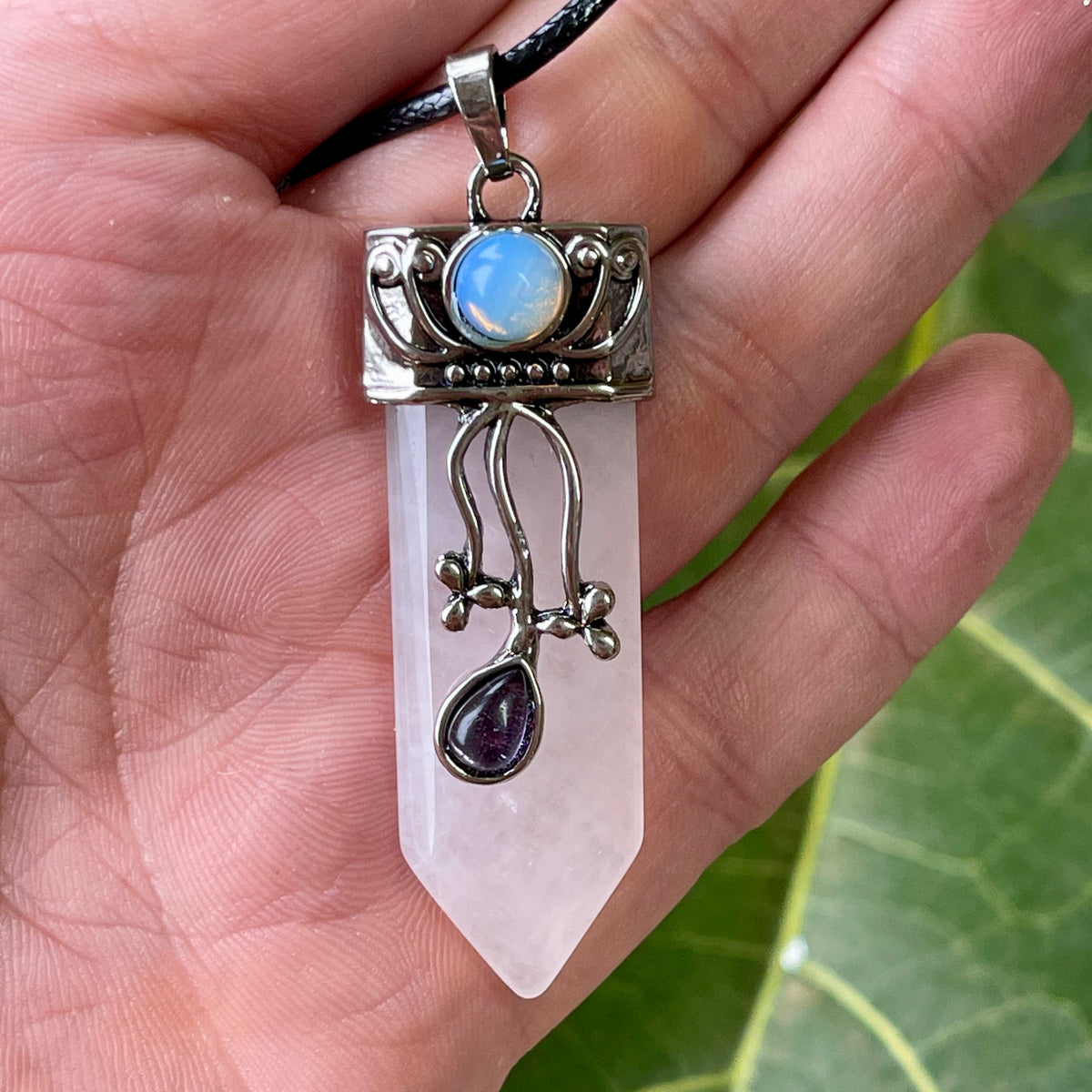 Rose Quartz, Amethyst &amp; Opalite Point Pendant