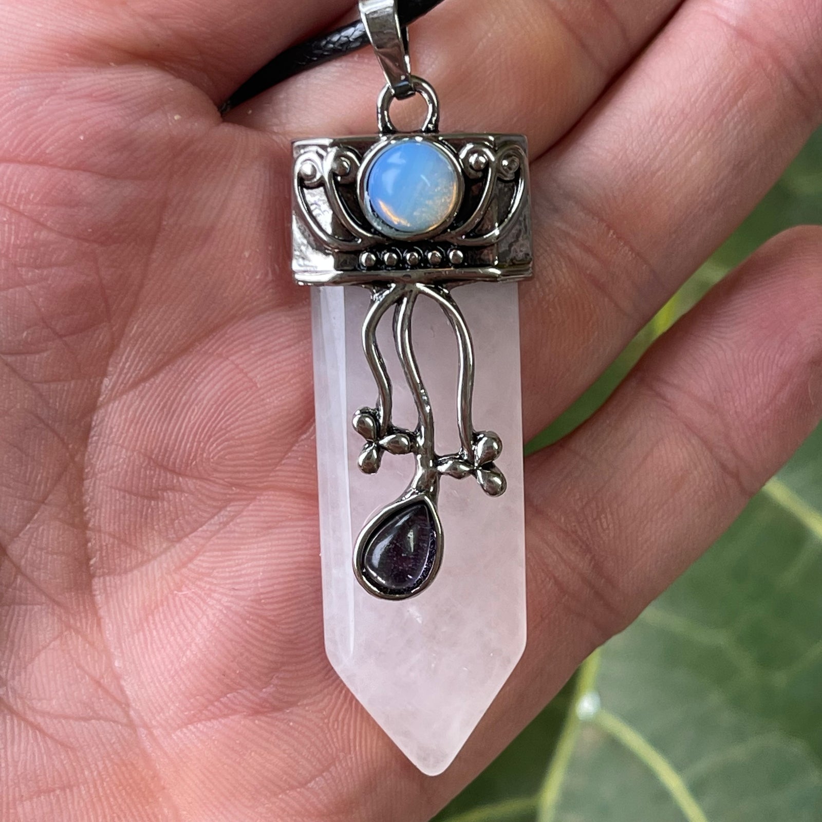 Rose Quartz, Amethyst & Opalite Point Pendant