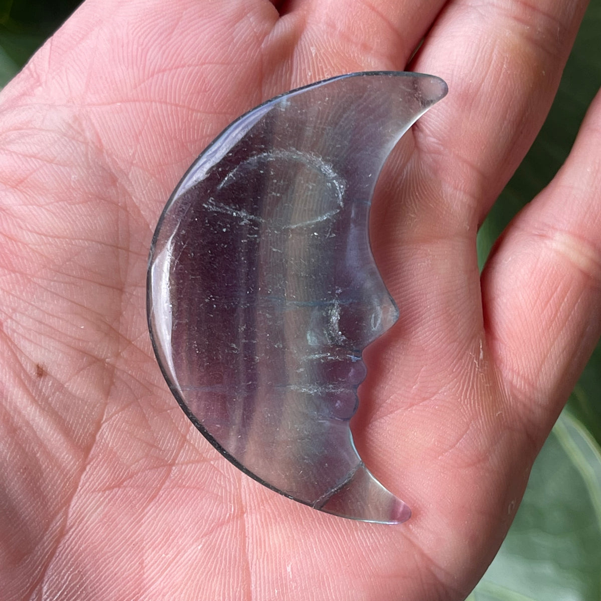 Purple &amp; Green Fluorite Moon Carving 22g