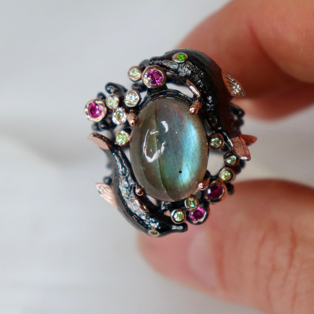 Labradorite Dolphin Sterling Silver Ring Sz 9 - The Spirit of Life