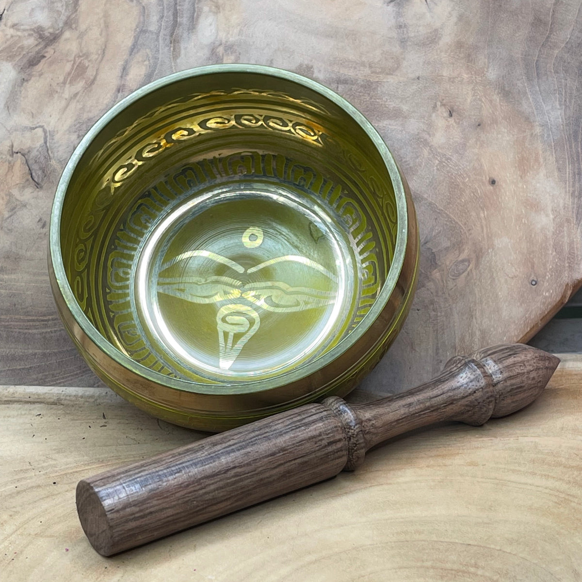 Tibetan Hand hammered Singing Bowl with Striker 10.5cm, Note D - The Spirit of Life