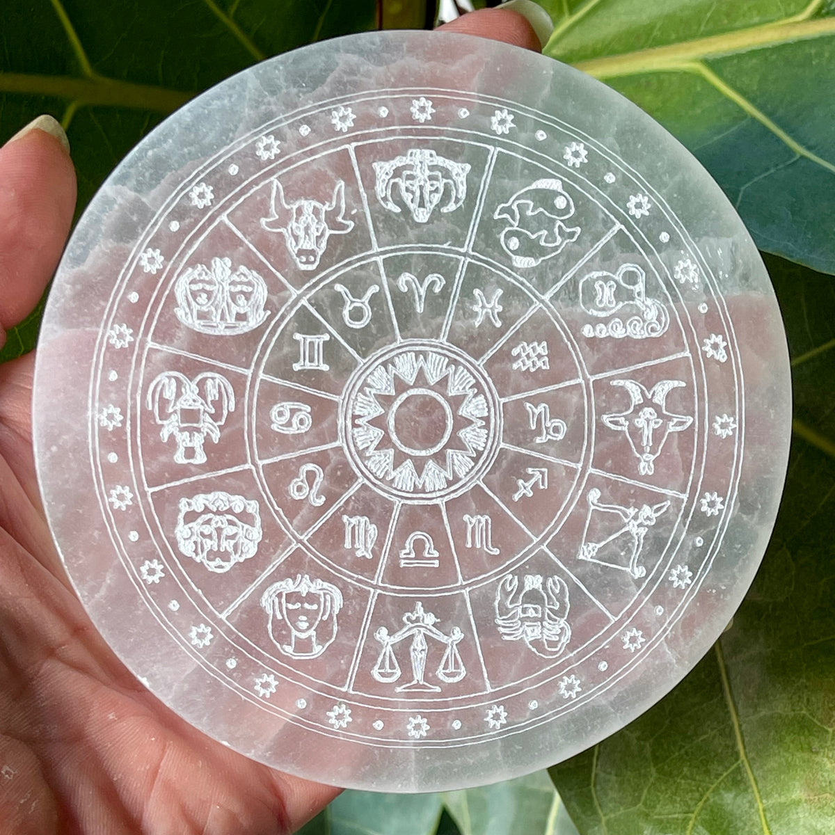 Engraved Selenite Charging Plate Astrology