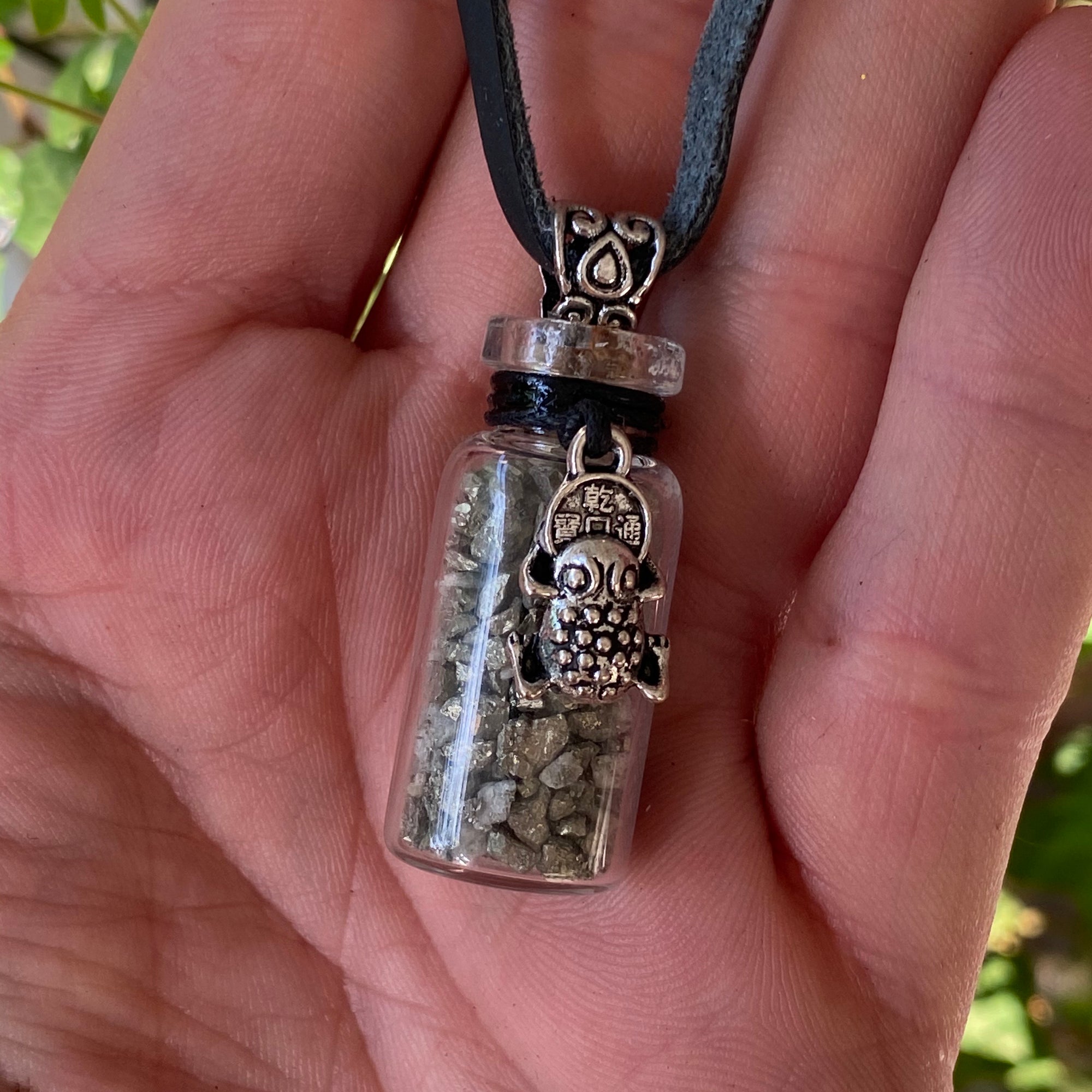 Crystal Chip Bottle Pendant with Pyrite - The Spirit of Life