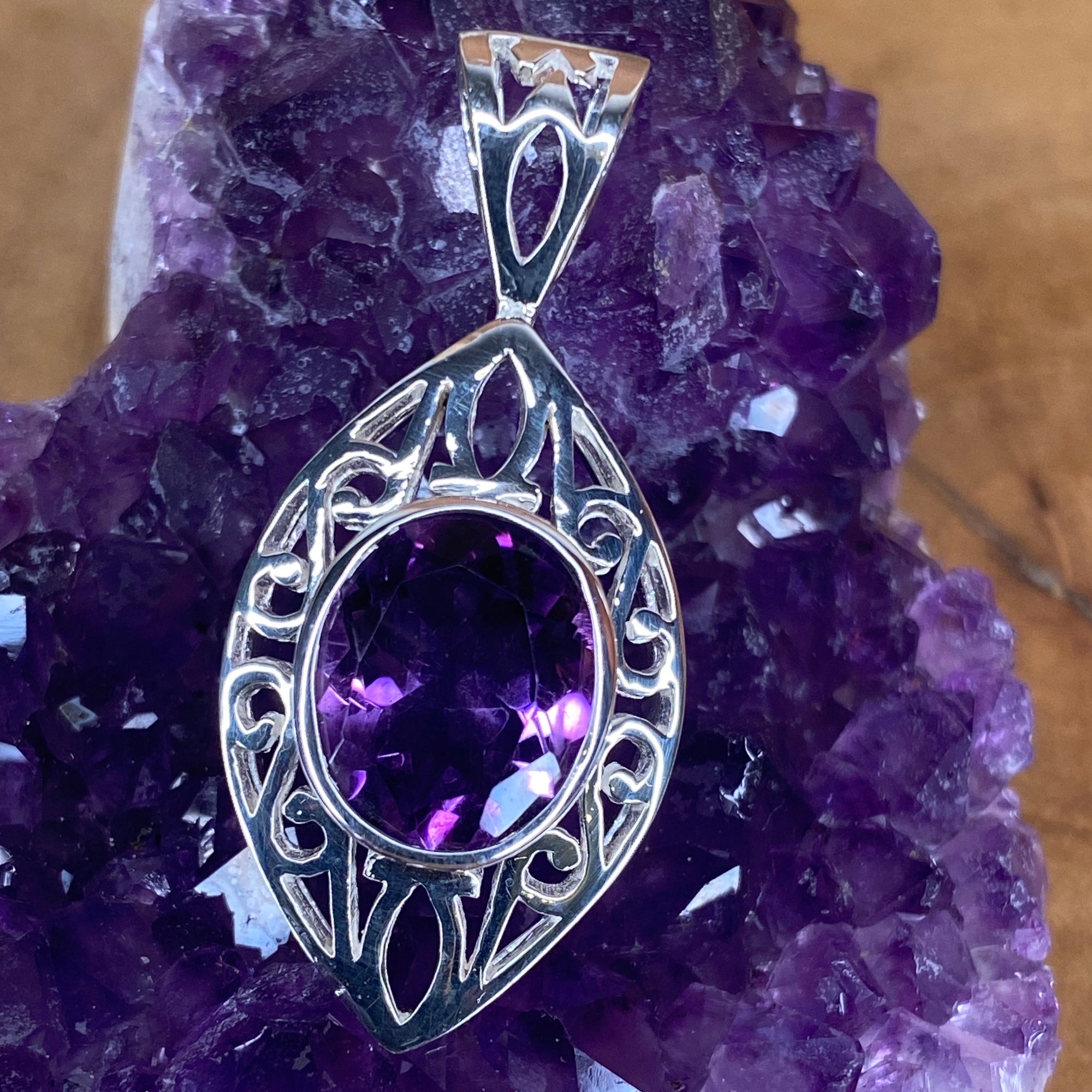 Sterling Silver Natural Amethyst Pendant - The Spirit of Life