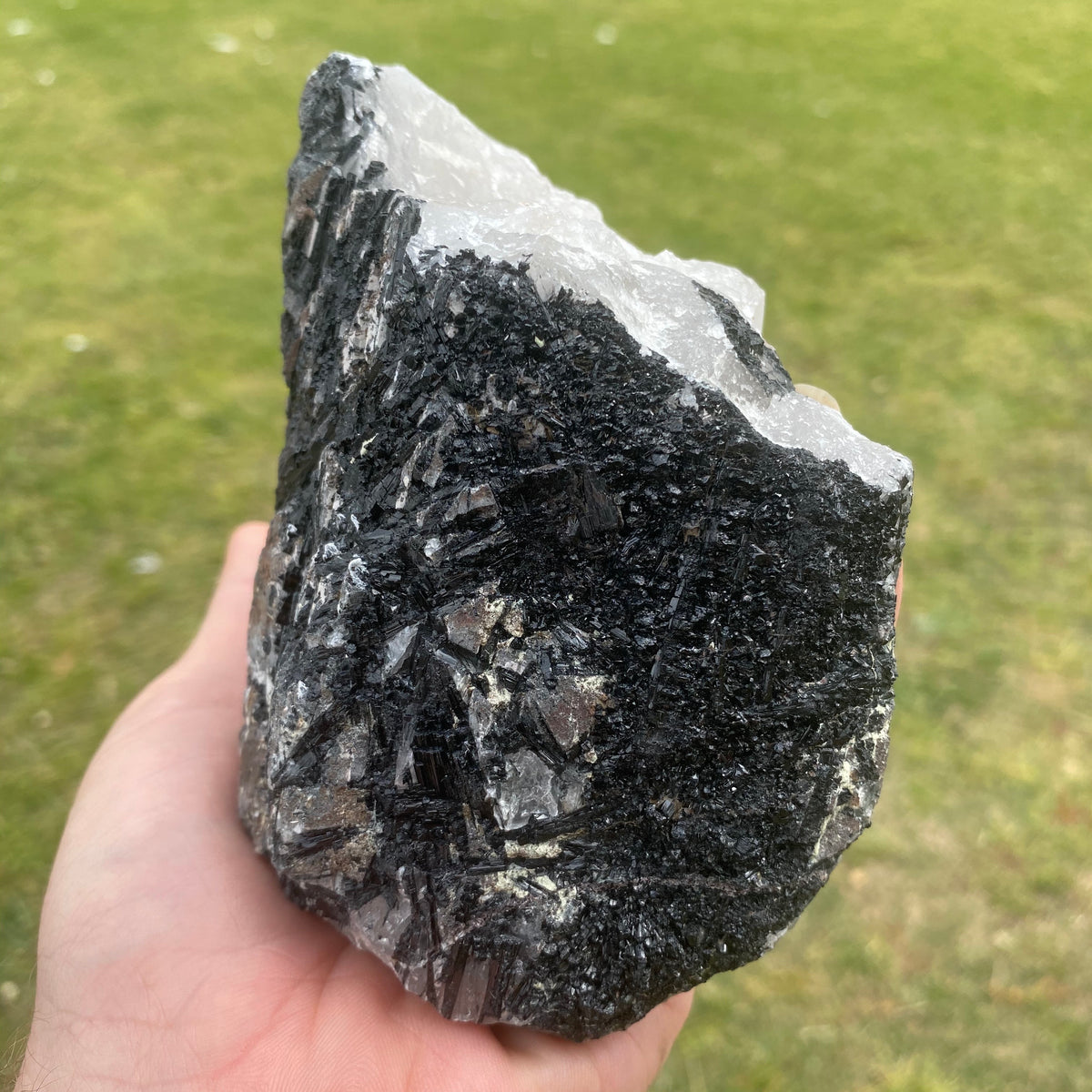 971g Natural Raw Black Tourmaline on Clear Quartz Crystal - The Spirit of Life