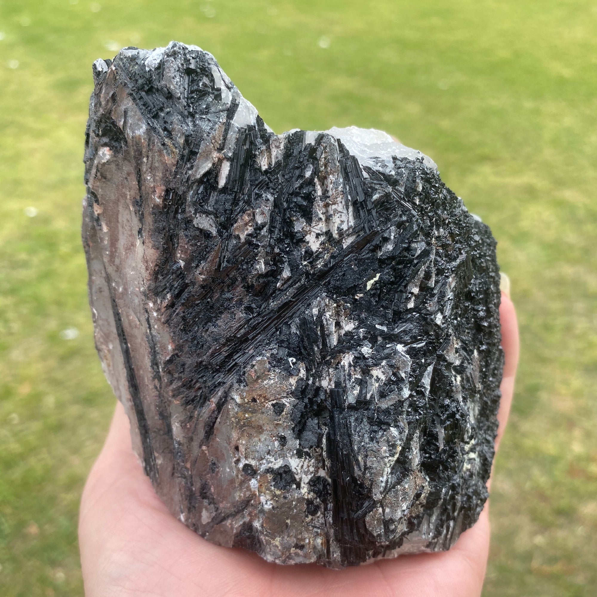 971g Natural Raw Black Tourmaline on Clear Quartz Crystal - The Spirit of Life