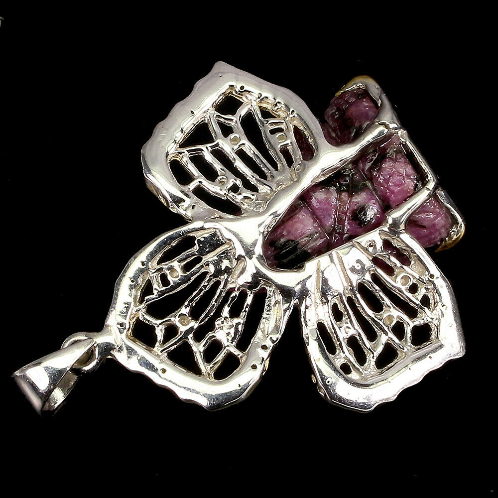 Ganesha Carving Ruby Zoisite 22x18mm 925 Sterling Silver Pendant - The Spirit of Life