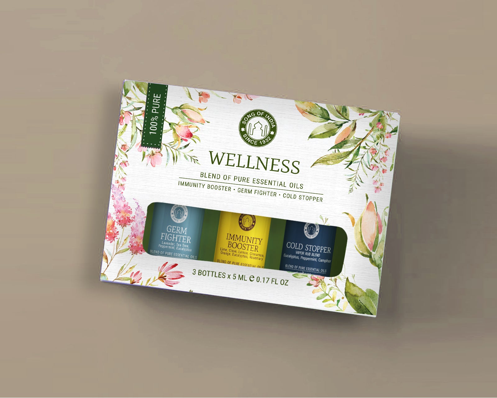 Essential Oil Gift Box WELLNESS set of 3 100% Pure Essential Oils - The Spirit of Life